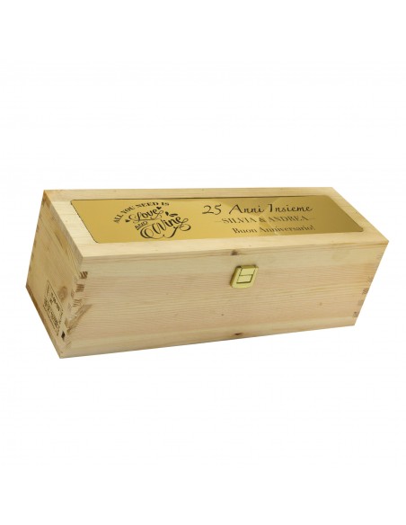 Cassetta in legno per vino personalizzata con targa in metallo - 1 bottiglia - mozart WINE ATTACH