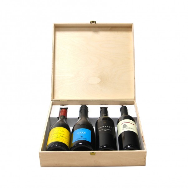 Cassetta in legno per vino personalizzata - 4 bottiglie - ilva4 WINE ATTACH Grandi Bottiglie
