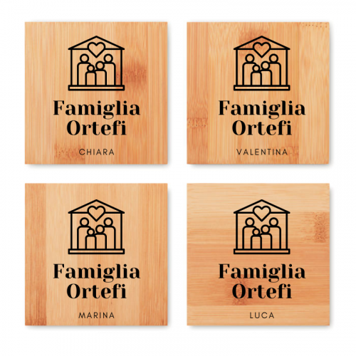 4 SOTTOBICCHIERI IN BAMBU PERSONALIZZATI
