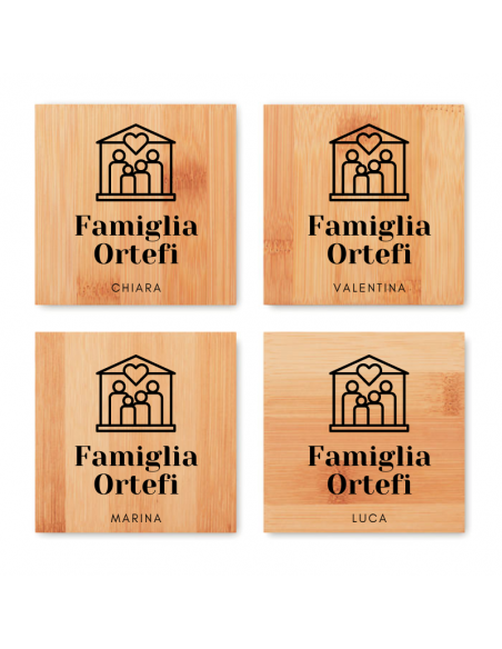 4 SOTTOBICCHIERI IN BAMBU PERSONALIZZATI
