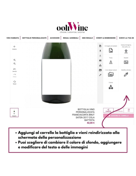 BOTTIGLIA VINO PERSONALIZZATA FRANCIACORTA EXTRA BRUT NV COLA BATTISTA