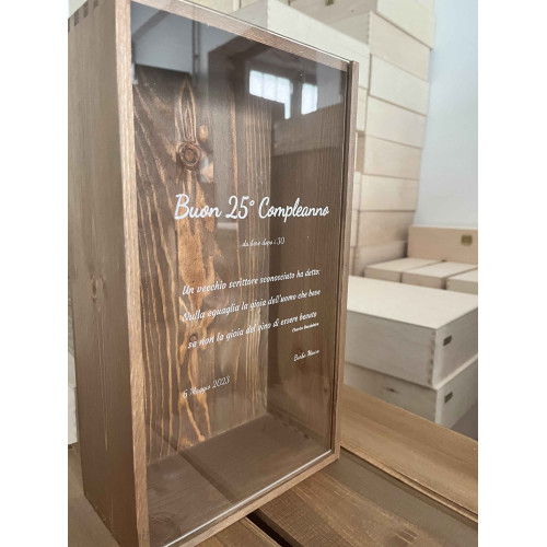 Cassetta in legno per vino personalizzata con coperchio in plexiglass -  Per 1 o 2 bottiglie - picasso