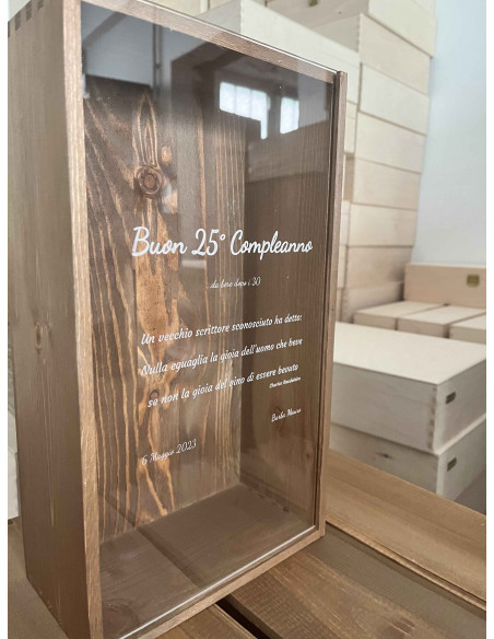 Cassetta in legno per vino personalizzata con coperchio in plexiglass -  Per 1 o 2 bottiglie - picasso