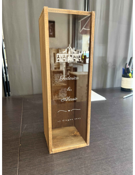 Cassetta in legno personalizzata con coperchio in plexiglass - 1 bottiglia - renoir NV OOHWINE