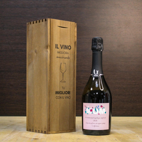 Bottiglia personalizzata Prosecco + Cassettina in legno personalizzata