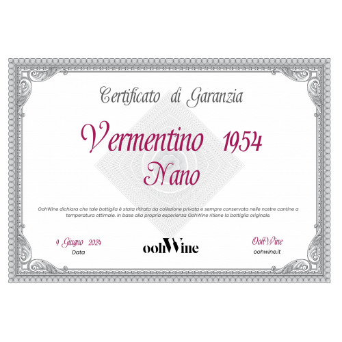 CERTIFICATO DI ORIGINALITA DELLA BOTTIGLIA