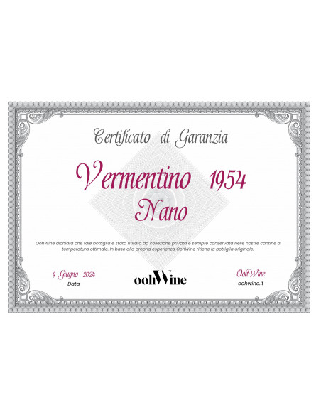 CERTIFICATO DI ORIGINALITA DELLA BOTTIGLIA
