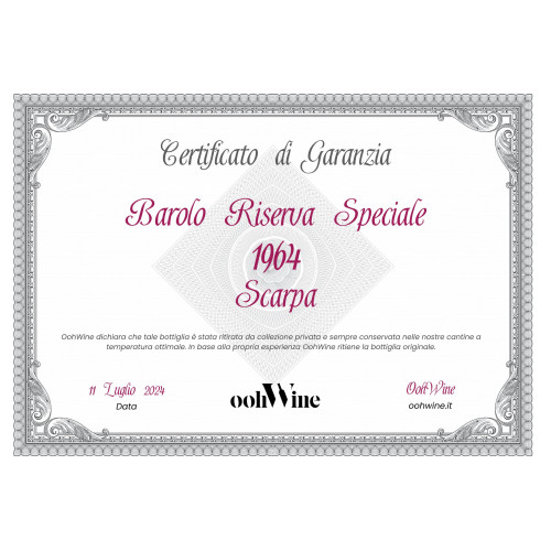 CERTIFICATO DI ORIGINALITA DELLA BOTTIGLIA