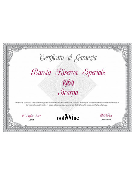 CERTIFICATO DI ORIGINALITA DELLA BOTTIGLIA