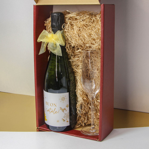 CONFEZIONE REGALO CHAMPAGNE E FLUTE PERSONALIZZATI