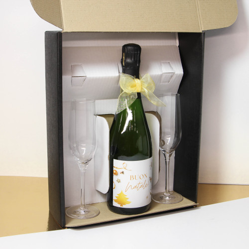 CONFEZIONE REGALO CHAMPAGNE E DUE FLUTE PERSONALIZZATI