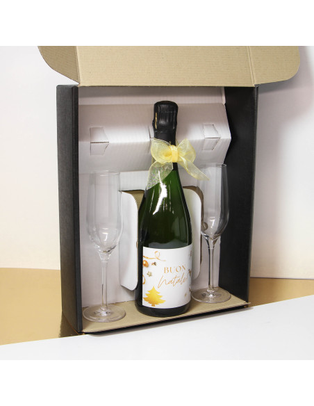CONFEZIONE REGALO CHAMPAGNE E DUE FLUTE PERSONALIZZATI