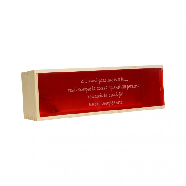 Cassetta in legno per vino personalizzata con coperchio in plexiglass rosso - 1 bottiglia - superba
