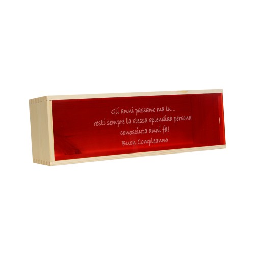 Cassetta in legno per vino personalizzata con coperchio in plexiglass rosso - 1 bottiglia - superba