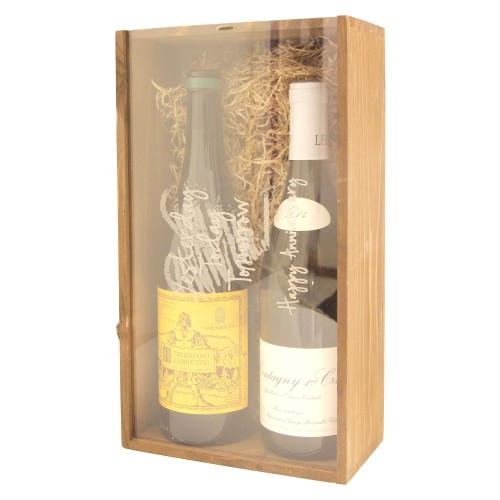Cassetta in legno per vino personalizzata con coperchio in plexiglass - 1 o 2 bottiglie - picasso